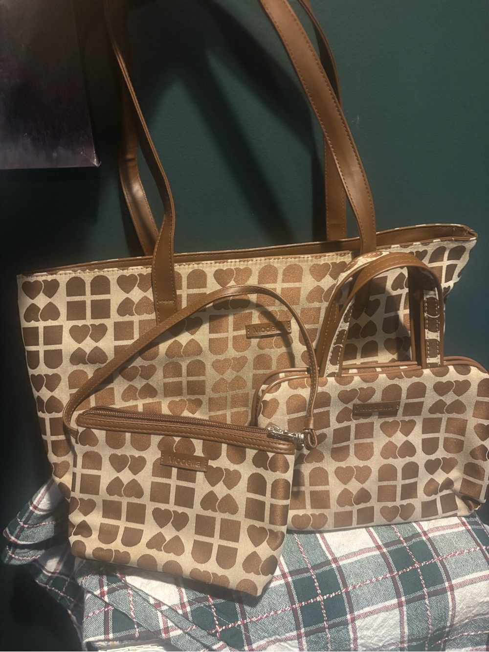Modella Tan and Brown Patterned 3pc Travel Bag Set